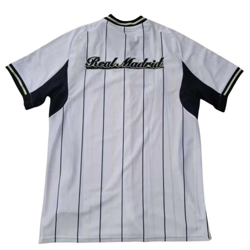 Real Madrid 2025-26 casual white striped short sleeved shirt