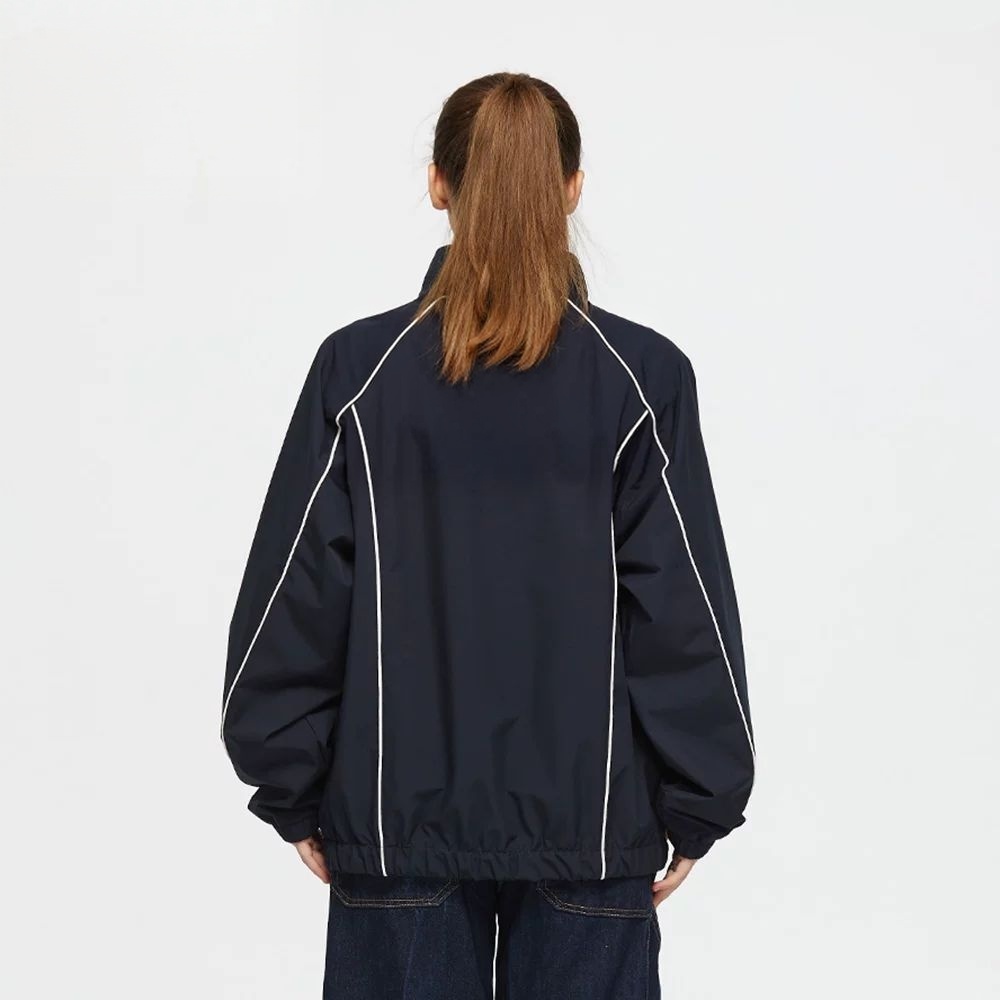 Men's dark blue stand up collar sports jacket windbreaker