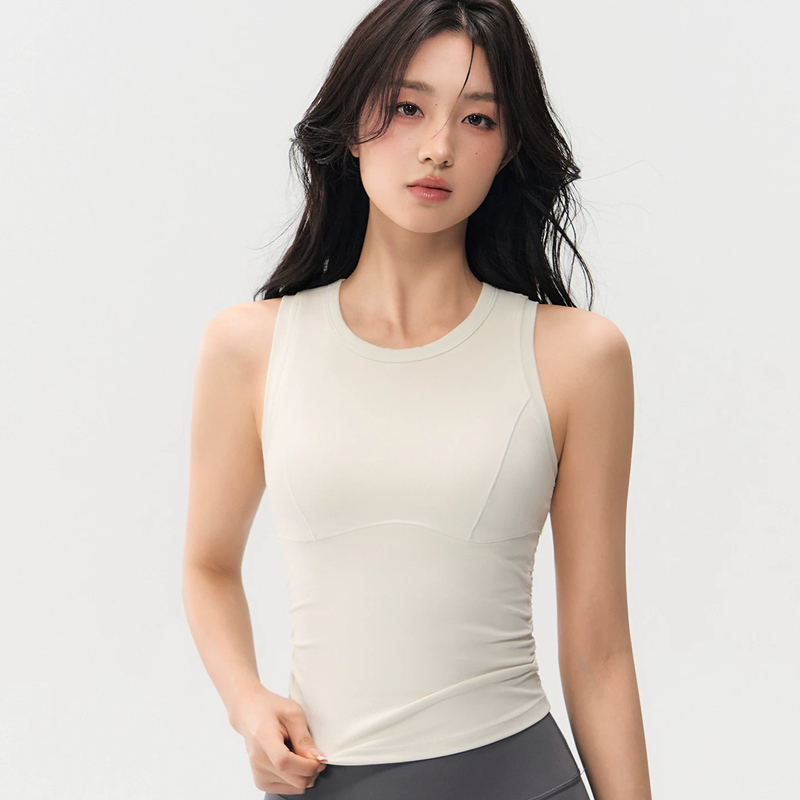 Grey sleeveless women's sports vest can be worn externally