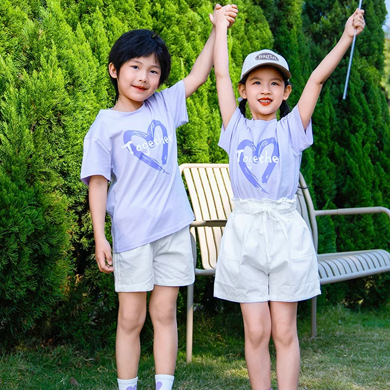 Light purple summer short sleeved parent-child set can be customized with any image, logo, and printed name and number
