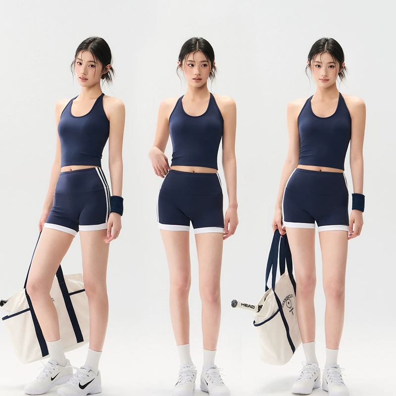 Deep blue one-piece women's sports vest can be worn externally