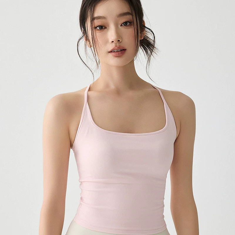 Pink women's sports vest can be worn externally