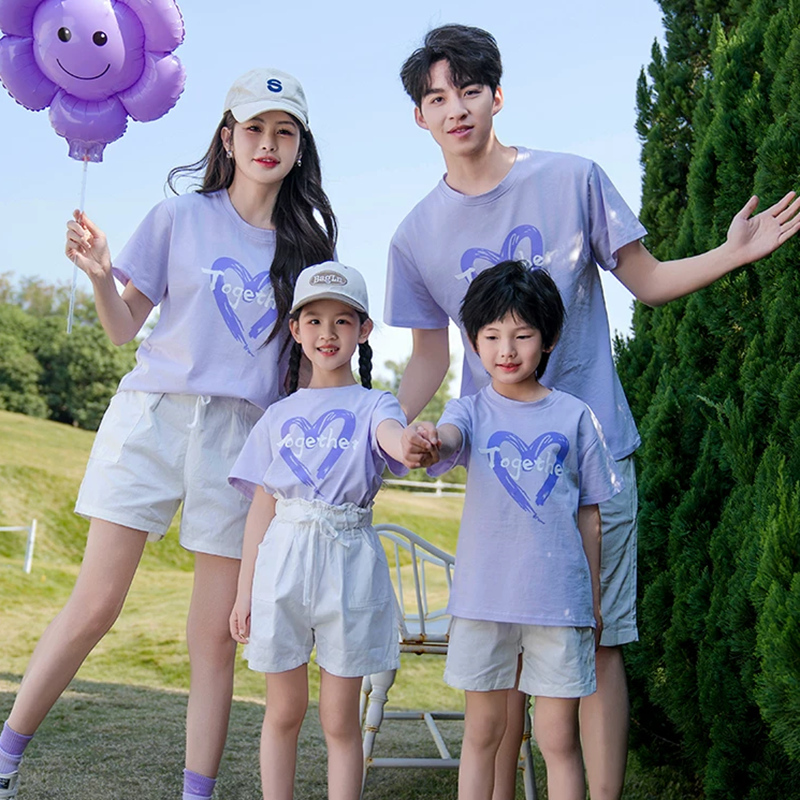 Light purple summer short sleeved parent-child set can be customized with any image, logo, and printed name and number