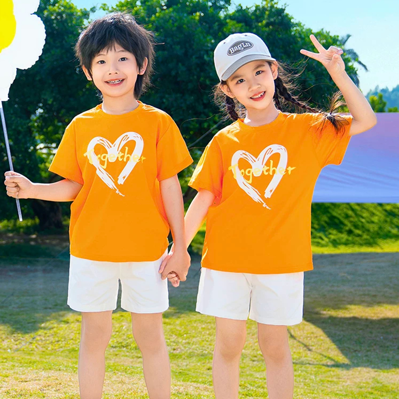 Orange summer short sleeved parent-child set can be customized with any image, logo, and printed with name and number
