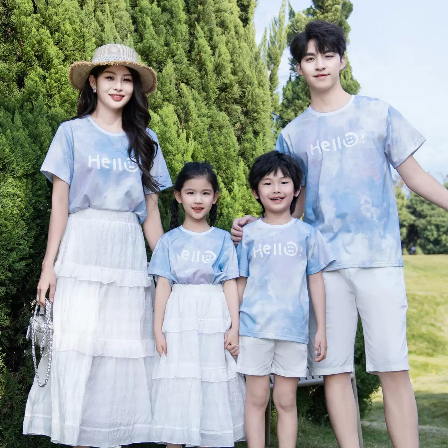 Green summer short sleeved parent-child set can be customized with any image, logo, and printed with name and number