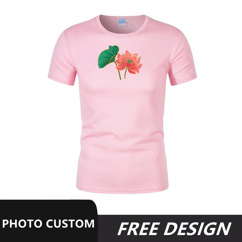 Pink summer short sleeved lotus leaf pattern can be customized with any image, logo, and printed with name and number