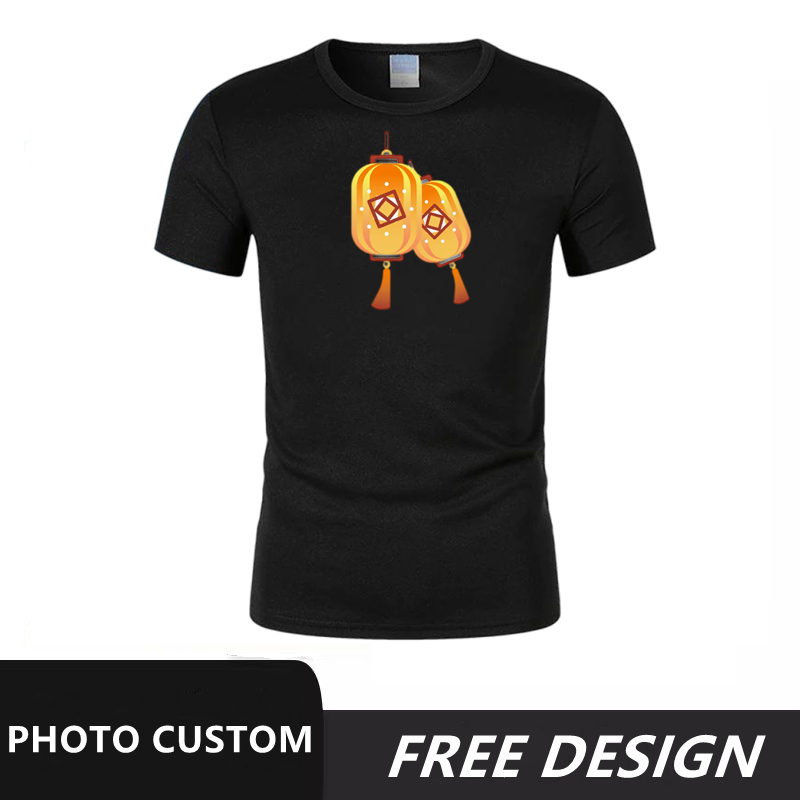 Black summer short sleeved lantern pattern can be customized with any image, logo, and printed with name and number
