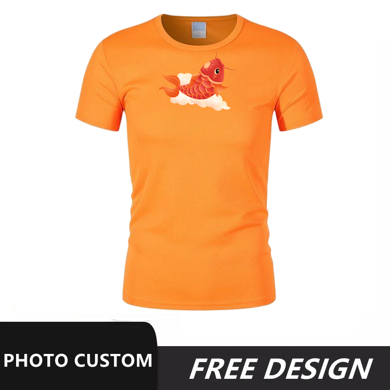 Orange summer short sleeved carp pattern can be customized with any image, logo, and printed with name and number
