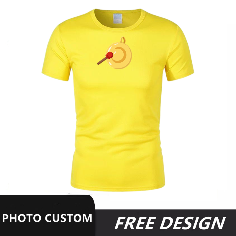 Yellow summer short sleeved copper gong flower and bird pattern can be customized with any image, logo, and printed with name and number