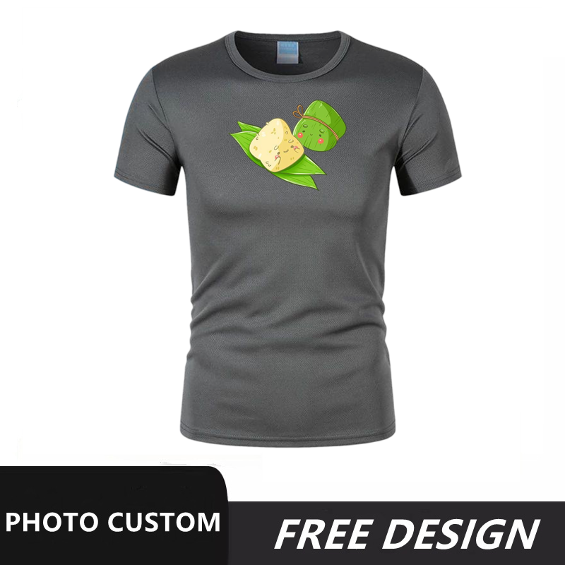 Grey summer short sleeve Zongzi flower and bird pattern can be customized to any picture LOGO plus name number