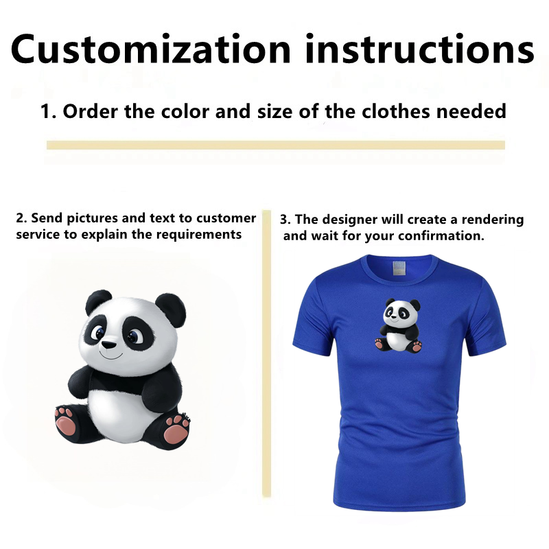 Blue summer short sleeved panda pattern can be customized with any image, logo, and printed with name and number