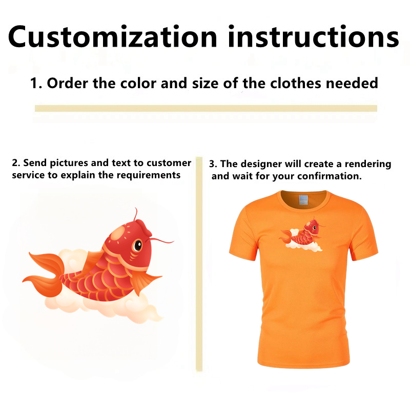 Orange summer short sleeved carp pattern can be customized with any image, logo, and printed with name and number