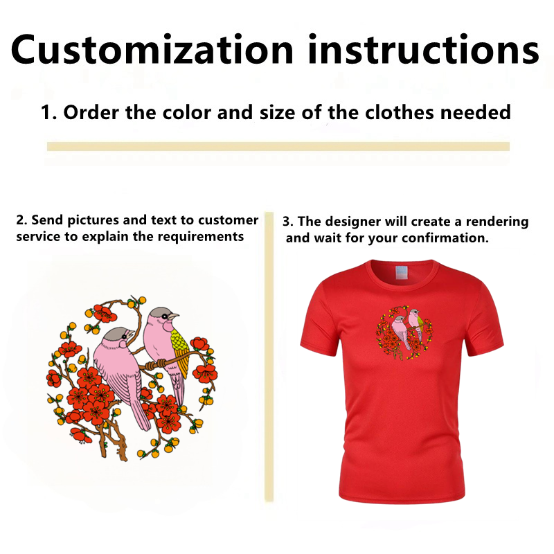 Red summer short sleeved flower and bird patterns can be customized with any image, logo, and printed with name and number