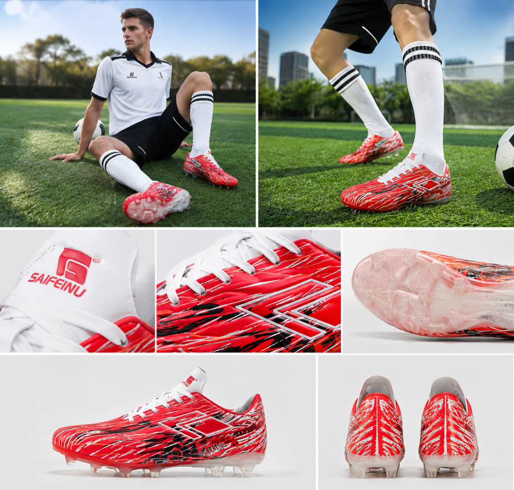FG231202 SAIFEINU Mens Firm Ground Football Boots Anti Slip Outdoor Grass Pitch Training Boots