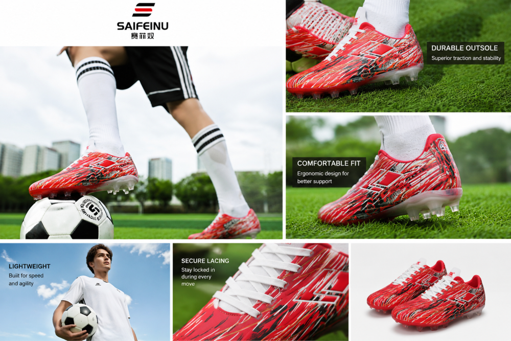 FG231202 SAIFEINU Mens Firm Ground Football Boots Anti Slip Outdoor Grass Pitch Training Boots