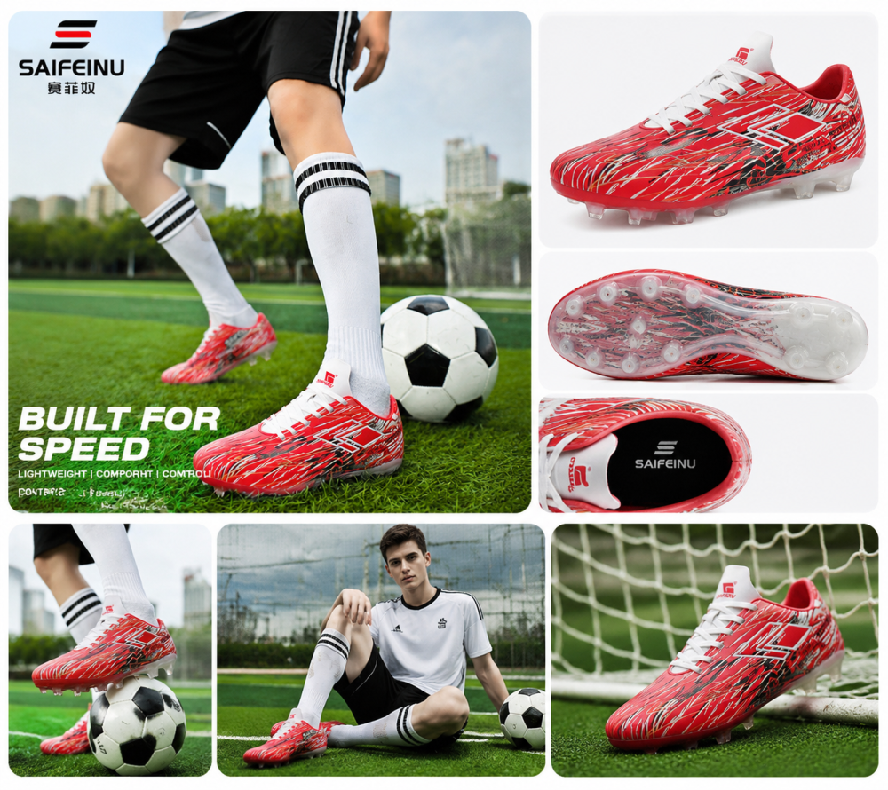 FG231202 SAIFEINU Mens Firm Ground Football Boots Anti Slip Outdoor Grass Pitch Training Boots