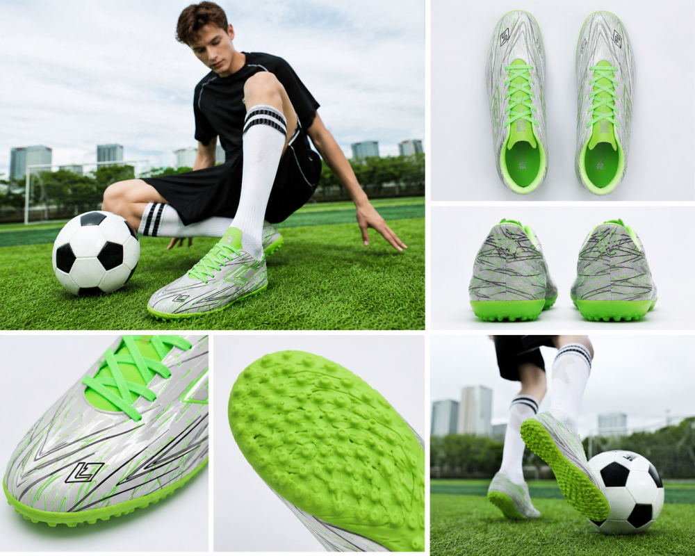 Men’s White Neon Green Turf Football Trainers Built For Speed Lightweight Anti Slip Artificial Grass Boots