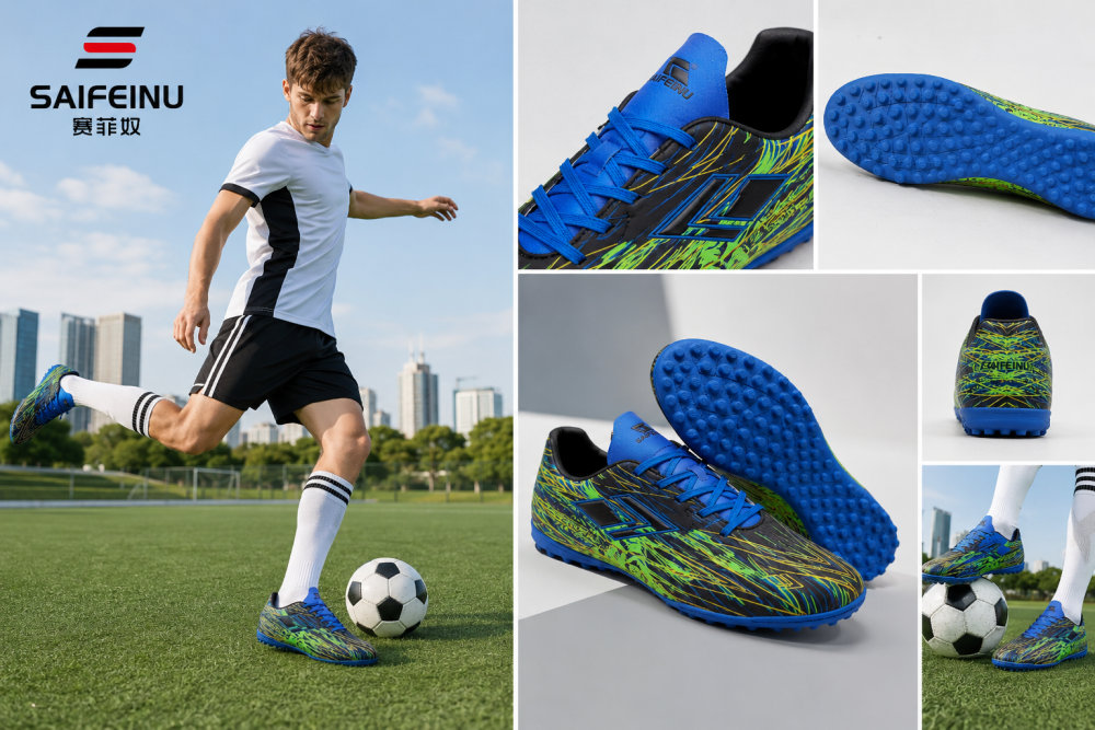 Black Blue Neon Green Turf Football Shoes Lightweight Anti-Slip Superior Grip Speed Trainers for Artificial Grass Men