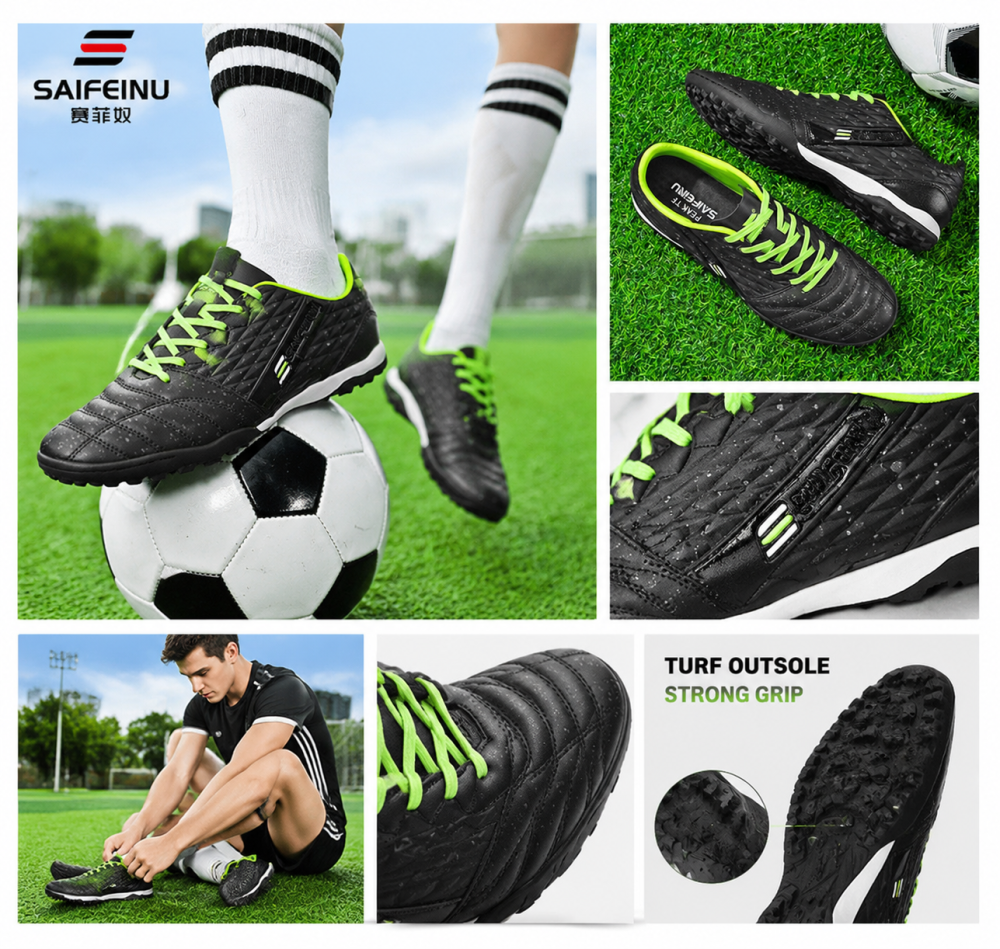 Bright All Blue Turf Football Shoes Lightweight Soft Durable Rubber Outsole Anti-Slip Trainers For Artificial Turf Men