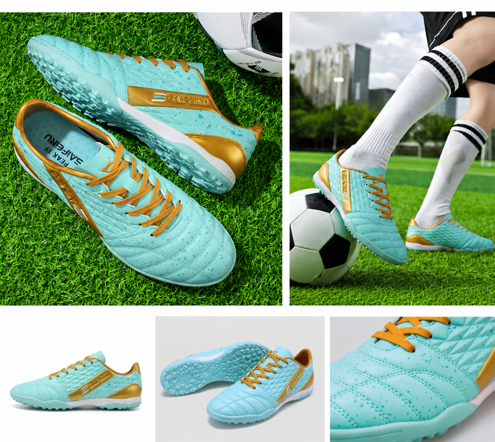 Bright All Blue Turf Football Shoes Lightweight Soft Durable Rubber Outsole Anti-Slip Trainers For Artificial Turf Men