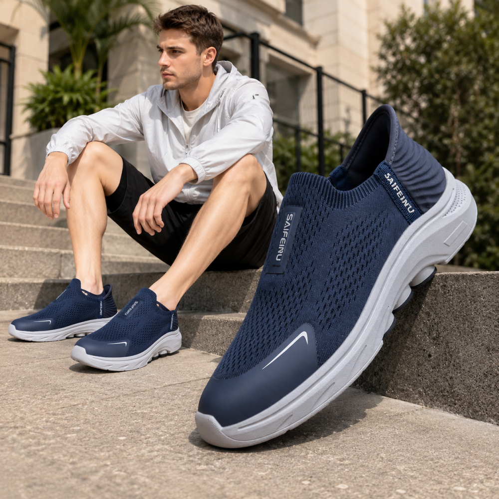 Navy Blue Men’s Slip On Walking Shoes Lightweight Breathable Mesh Non-Slip Flexible Supportive Casual Athletic Trainers