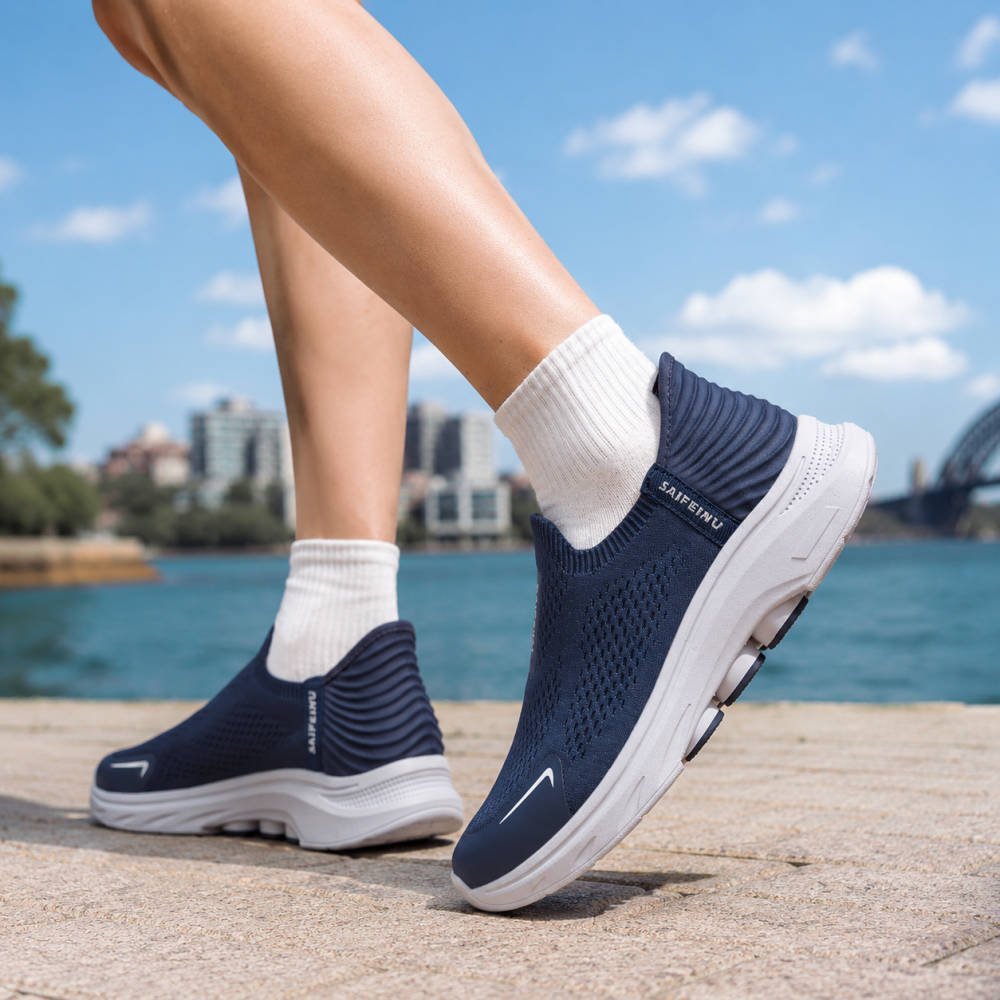 Navy Blue Men’s Slip On Walking Shoes Lightweight Breathable Mesh Non-Slip Flexible Supportive Casual Athletic Trainers