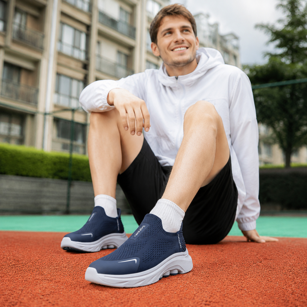 Navy Blue Men’s Slip On Walking Shoes Lightweight Breathable Mesh Non-Slip Flexible Supportive Casual Athletic Trainers