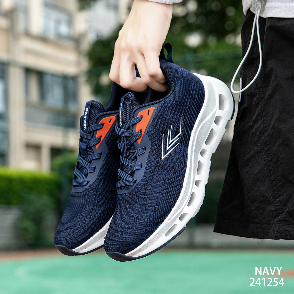Black & Navy Blue Men’s Running Shoes Breathable Mesh Ultra Lightweight Cushion Hollow Out Sole Sports Trainers For Outdoor Walking Jogging