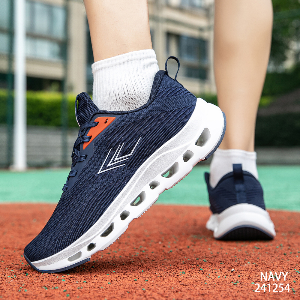 Black & Navy Blue Men’s Running Shoes Breathable Mesh Ultra Lightweight Cushion Hollow Out Sole Sports Trainers For Outdoor Walking Jogging