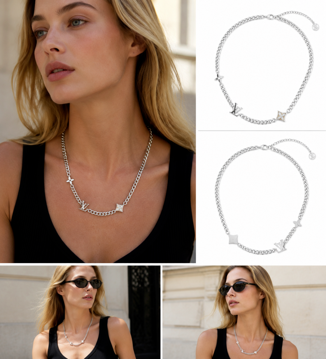 Vintage Clover Station Silver Choker Necklace, S925 Silver Plated Layerable Everyday Statement Necklace for Women