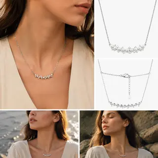 Dainty Pearl Crystal Curved Bar Choker Necklace, Silver‑Tone Minimalist Frontal Bar Necklace for Women