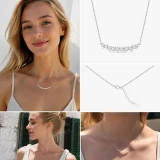 Dainty Pearl Crystal Curved Bar Choker Necklace, Silver‑Tone Minimalist Frontal Bar Necklace for Women