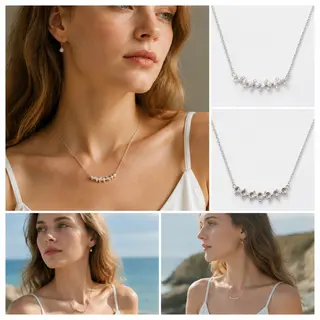 Dainty Pearl Crystal Curved Bar Choker Necklace, Silver‑Tone Minimalist Frontal Bar Necklace for Women