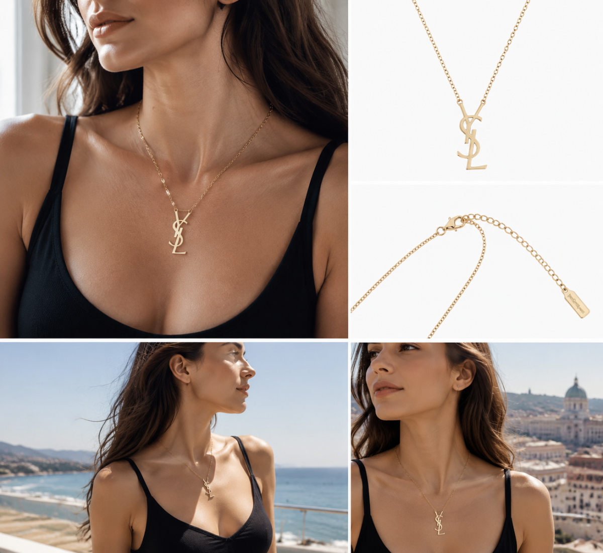 Polished Gold‑Tone Intertwined Script Initial Pendant Necklace, Dainty Thin Chain Minimalist Statement Necklace for Women