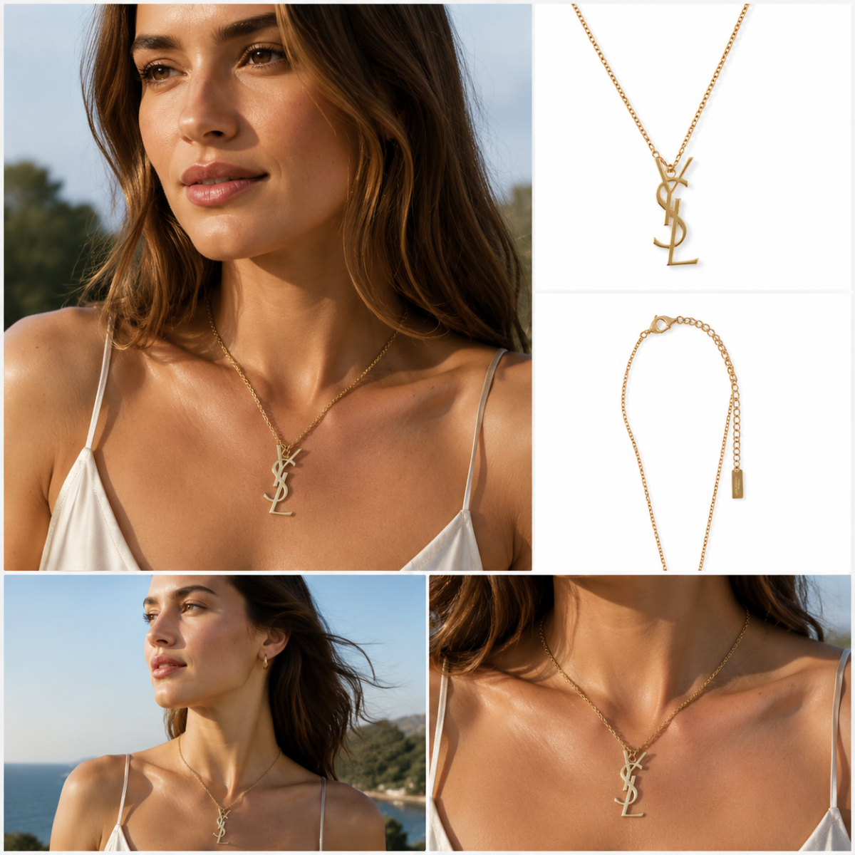 Polished Gold‑Tone Intertwined Script Initial Pendant Necklace, Dainty Thin Chain Minimalist Statement Necklace for Women