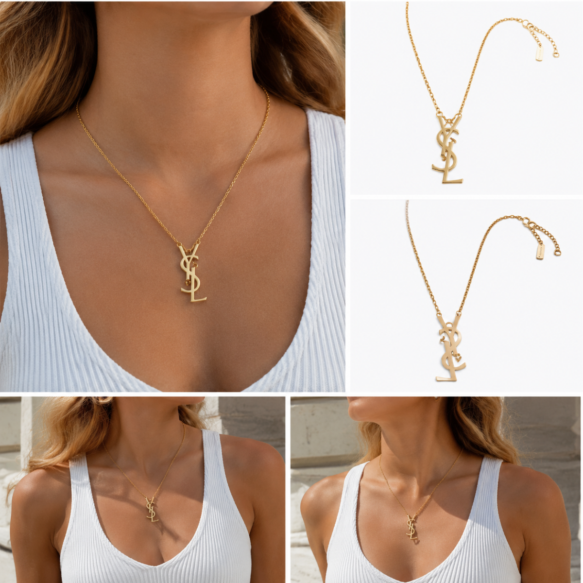 Polished Gold‑Tone Intertwined Script Initial Pendant Necklace, Dainty Thin Chain Minimalist Statement Necklace for Women