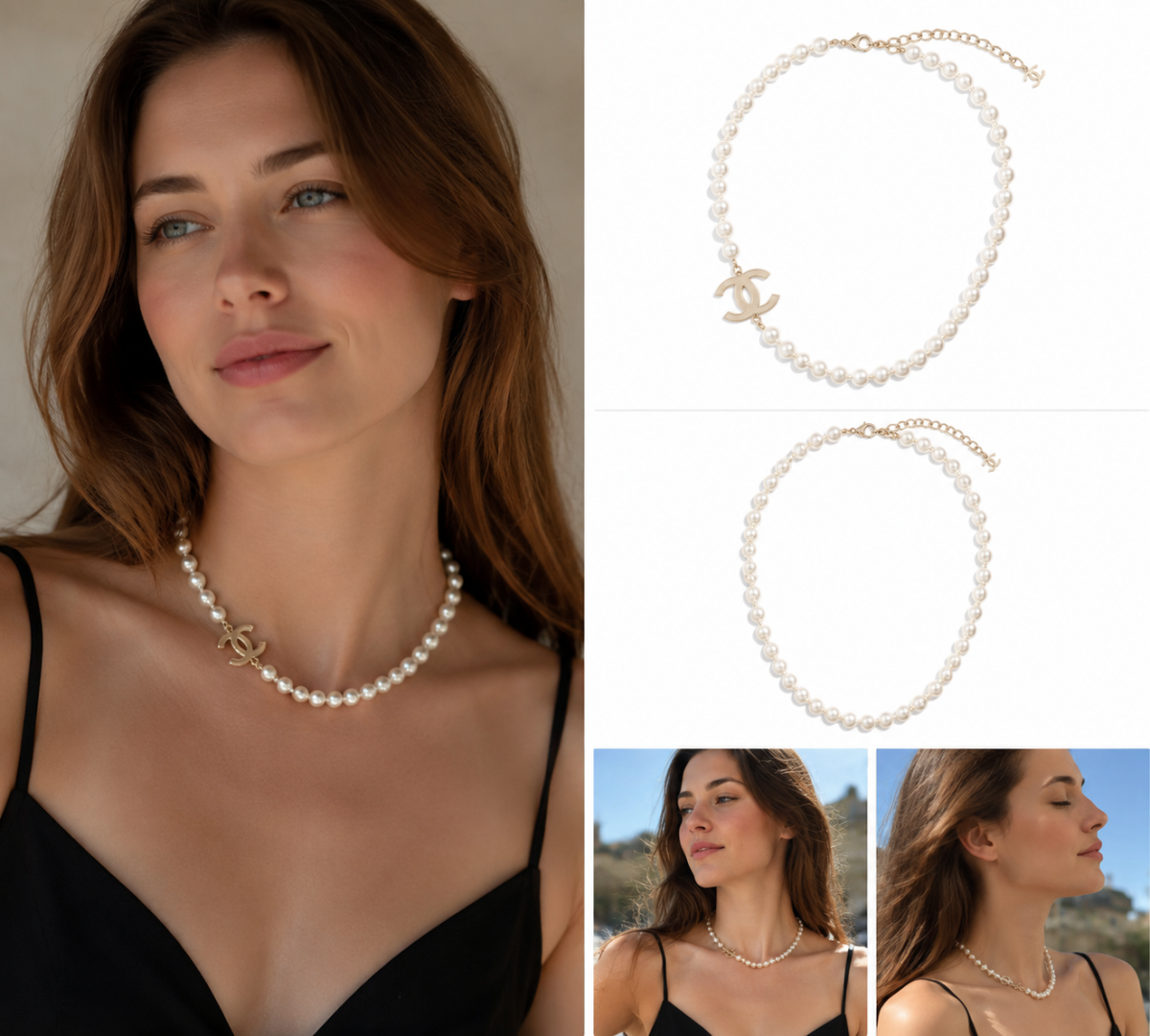 Gold‑Tone Pearl Choker Necklace, Interlocking Metal Ornament Accent Beaded Choker for Women