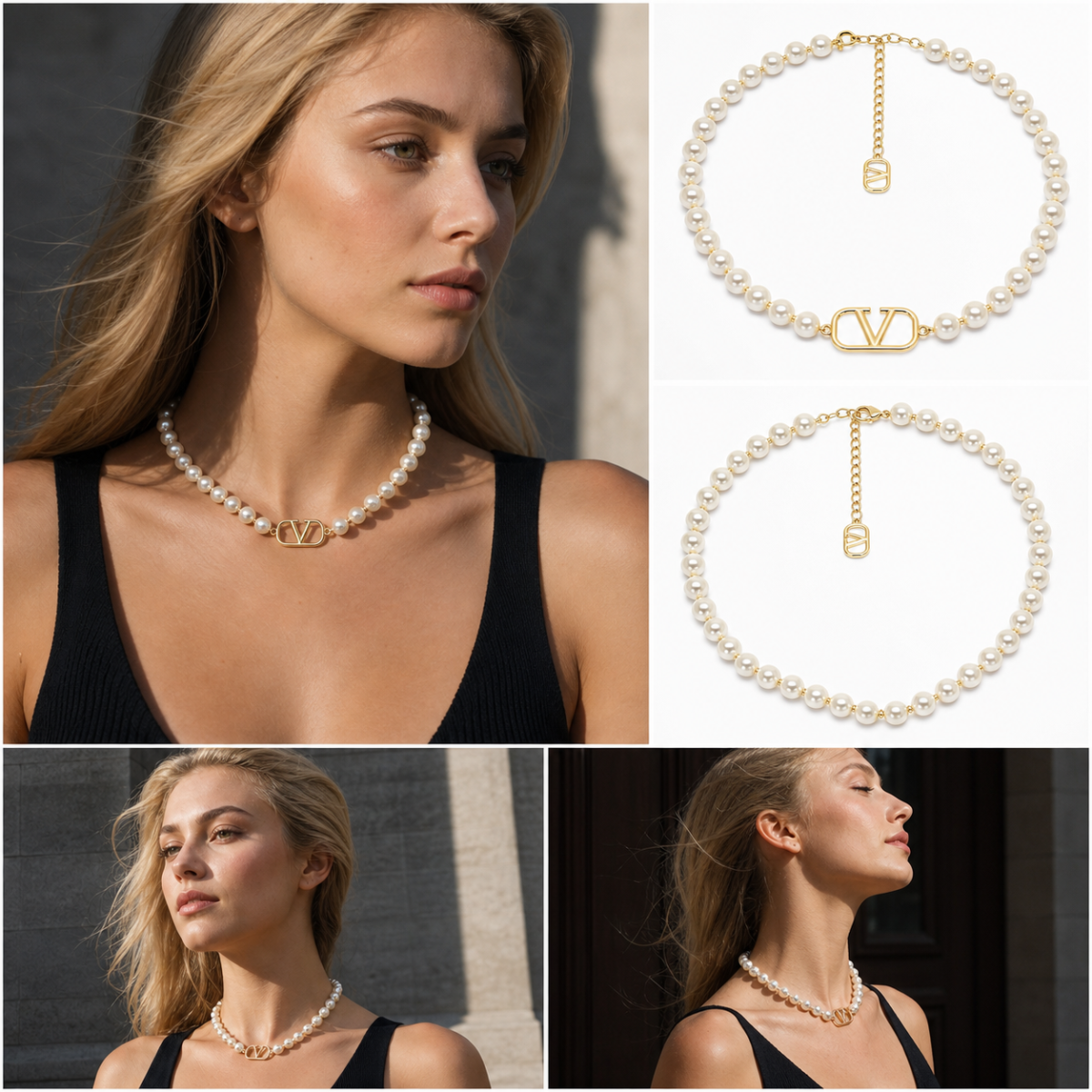 Gold‑Tone Pearl Beaded Choker Necklace, Hollow Geometric Metal Ornament Accent Choker for Women