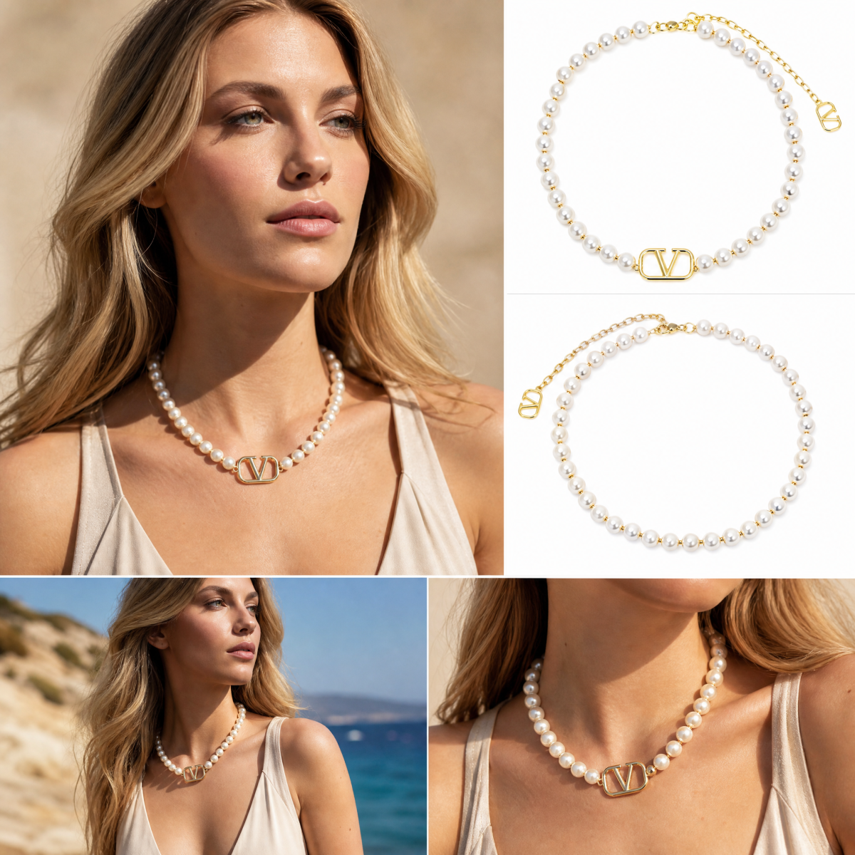 Gold‑Tone Pearl Beaded Choker Necklace, Hollow Geometric Metal Ornament Accent Choker for Women