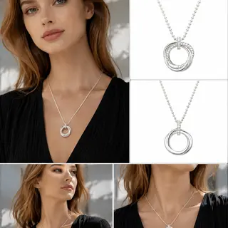 Silver‑Tone Interlocking Multi‑Circle Pendant Necklace, Dainty Ball Chain Minimalist Necklace for Women