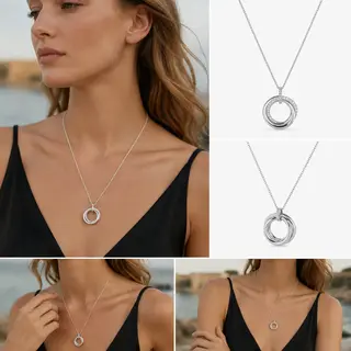 Silver‑Tone Interlocking Multi‑Circle Pendant Necklace, Dainty Ball Chain Minimalist Necklace for Women