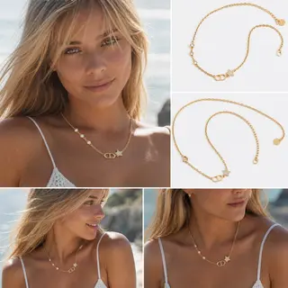 Gold‑Tone 3‑Layered Stacked Charm Necklace, Star & Oval Link Multi‑Layer Dainty Necklace for Women