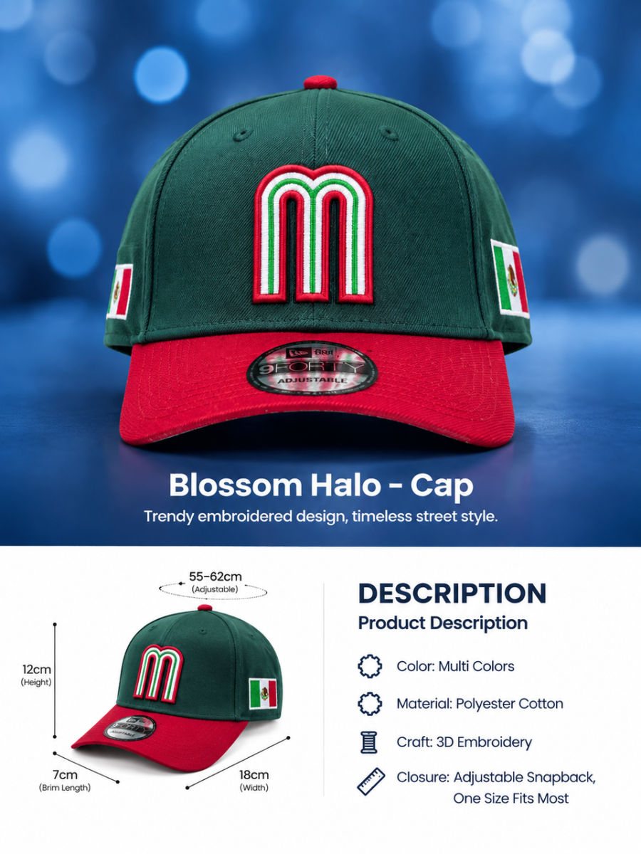 New Era 9FORTY Mexico M Logo Flag Patch Adjustable Embroidered Baseball Cap