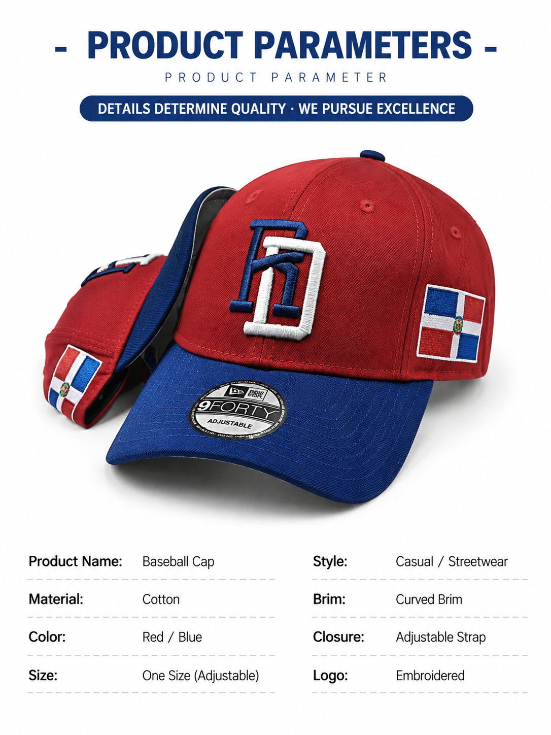New Era 9FORTY Dominican Republic RD Logo Adjustable Embroidered Baseball Cap