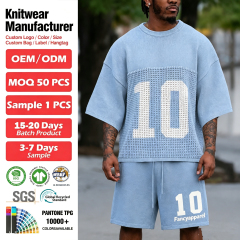 Custom Logo Men Knitted Two Piece Set Mesh Knit T Shirt Shorts Set OEM Football Jersey Style Knitwear Men Clothing Sets,Changsha Fancy Apparel Co.,Ltd.,Custom Logo Men Knitted Two Piece Set Mesh Knit T Shirt Shorts Set OEM Football Jersey Style Knitwear Men Clothing Sets