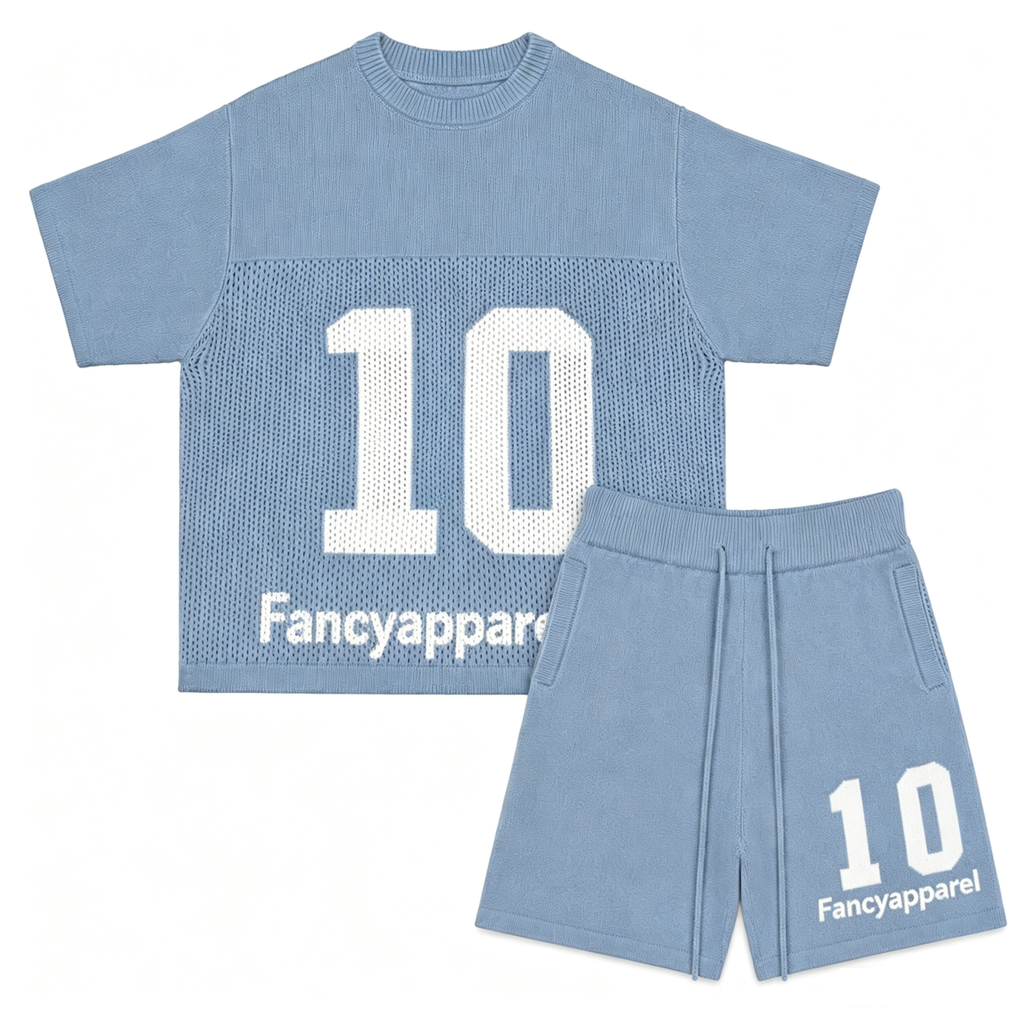 Custom Logo Men Knitted Two Piece Set Mesh Knit T Shirt Shorts Set OEM Football Jersey Style Knitwear Men Clothing Sets,Changsha Fancy Apparel Co.,Ltd.,Custom Logo Men Knitted Two Piece Set Mesh Knit T Shirt Shorts Set OEM Football Jersey Style Knitwear Men Clothing Sets