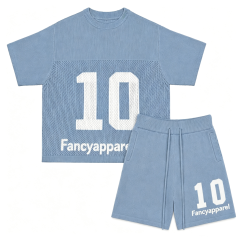 Custom Logo Men Knitted Two Piece Set Mesh Knit T Shirt Shorts Set OEM Football Jersey Style Knitwear Men Clothing Sets,Changsha Fancy Apparel Co.,Ltd.,Custom Logo Men Knitted Two Piece Set Mesh Knit T Shirt Shorts Set OEM Football Jersey Style Knitwear Men Clothing Sets