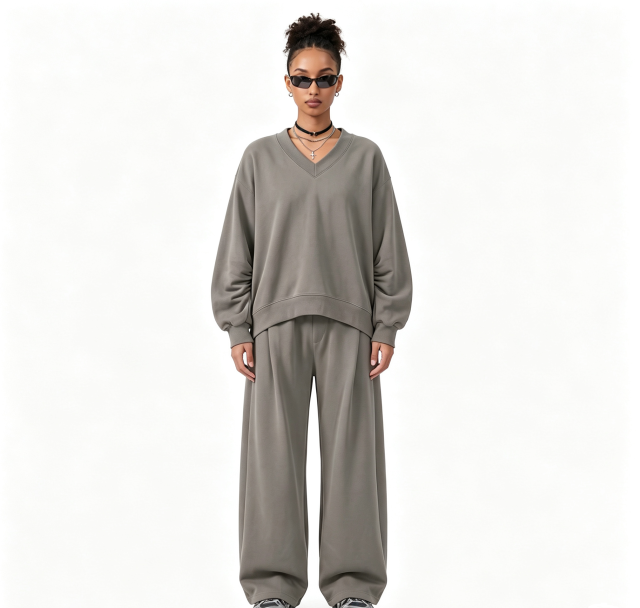 Preppy Style V-Neck Pullover Sweatshirt with Ruched Lantern Sleeves 280G Crop Top for Women Casual Streetwear,Changsha Fancy Apparel Co.,Ltd.,Preppy Style V-Neck Pullover Sweatshirt with Ruched Lantern Sleeves 280G Crop Top for Women Casual Streetwear