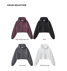 Clean Fit Zip up Crop Hoodie with 350G Heavyweight Fabric Women Short Hooded Jacket for Autumn Wholesale,Changsha Fancy Apparel Co.,Ltd.,Clean Fit Zip up Crop Hoodie with 350G Heavyweight Fabric Women Short Hooded Jacket for Autumn Wholesale