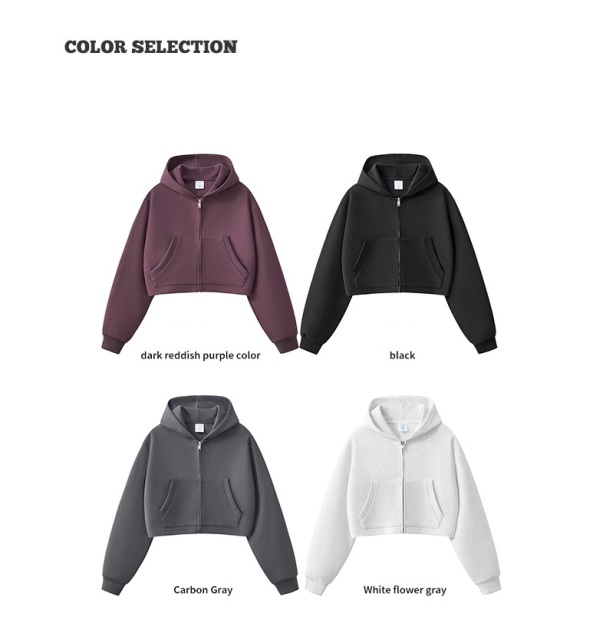 Clean Fit Zip up Crop Hoodie with 350G Heavyweight Fabric Women Short Hooded Jacket for Autumn Wholesale,Changsha Fancy Apparel Co.,Ltd.,Clean Fit Zip up Crop Hoodie with 350G Heavyweight Fabric Women Short Hooded Jacket for Autumn Wholesale